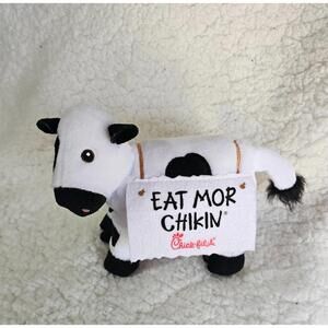 2004 Chick-Fil-A Cow Plush Black & White Sign Eat Mor Chikin Novelty Humor 6"